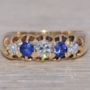 Sapphire and Natural Diamond Band in Yellow Gold